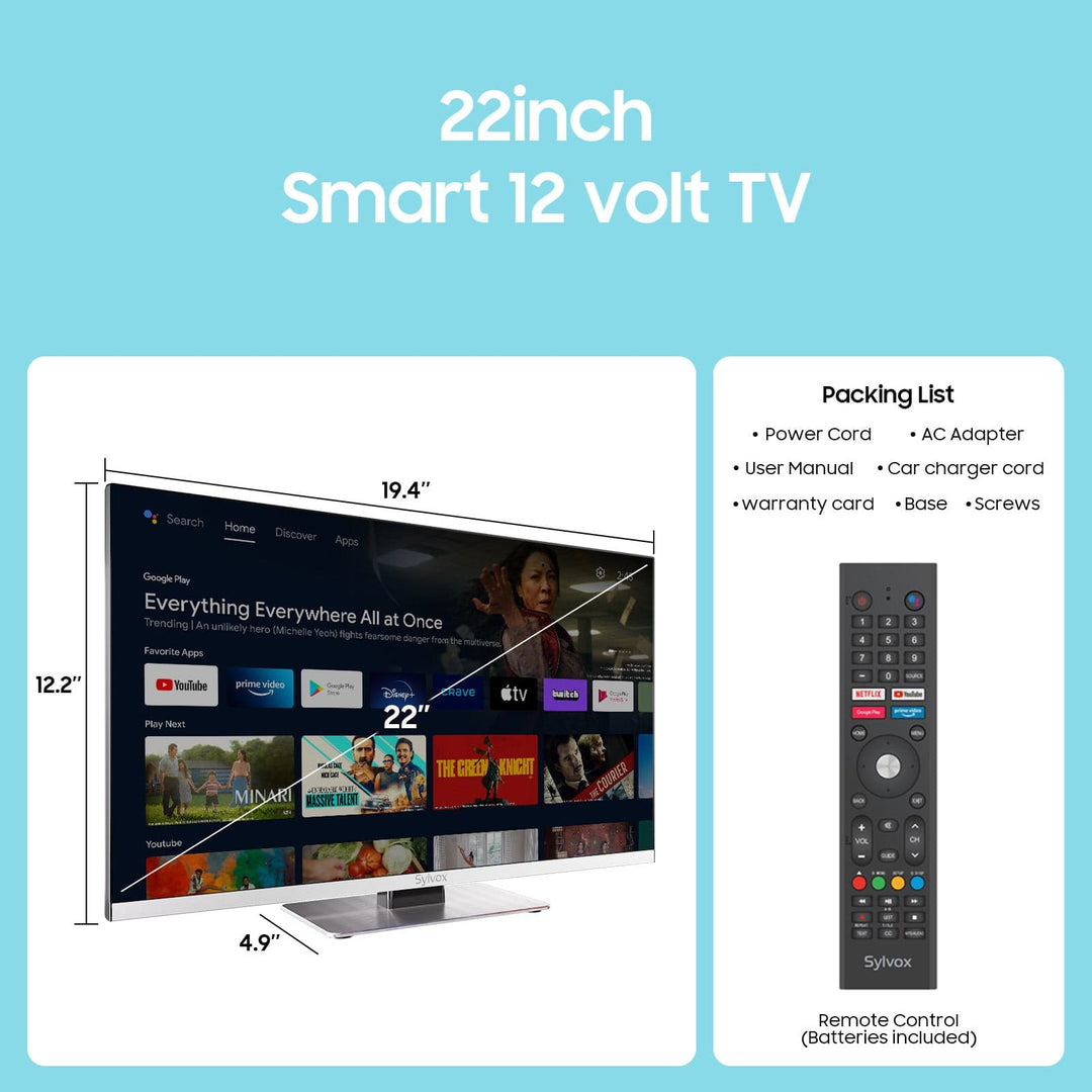 Televisore 22 pollici 12V con lettore DVD – Per casa, camper e barca (Serie Marina)