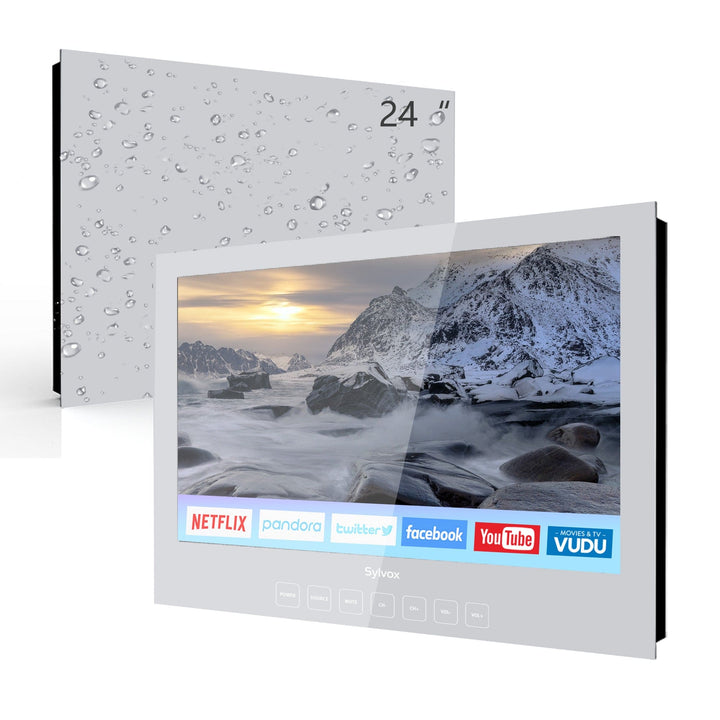 Sylvox 24" Smart TV Miroir Connecté Salle de Bain Étanche pour la Salle de Bain (Encastré dans le Mur)