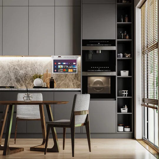 Sylvox 15,6" Smart Kleiner Fernseher für die Küche unter dem Schrank Montiert (Silber)