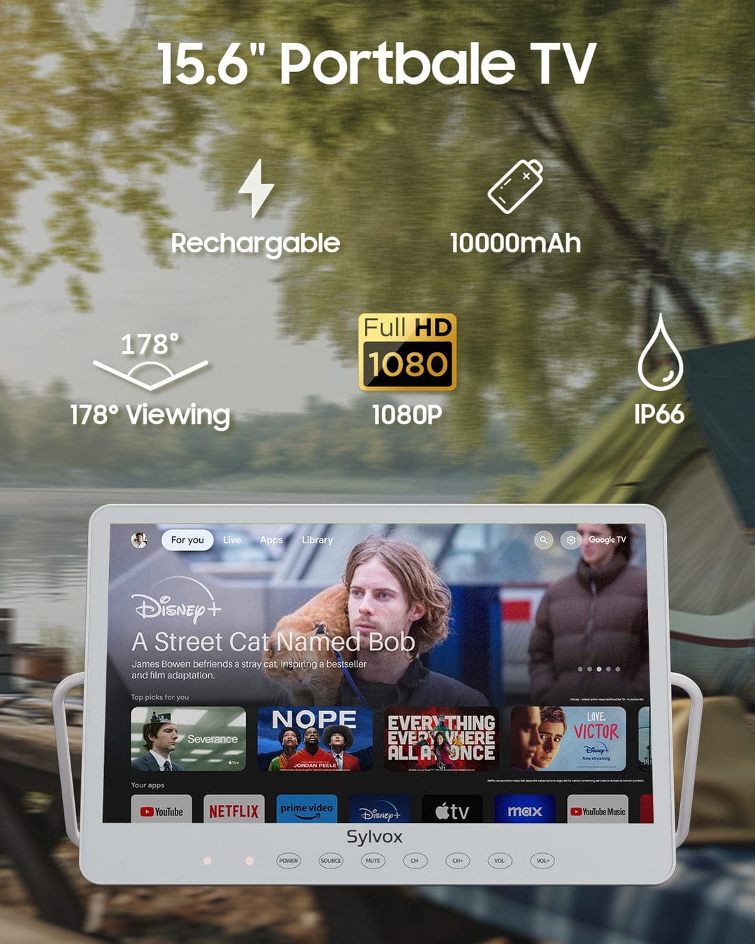 Sylvox Smart 15,6" TV portable étanche avec batterie intégrée