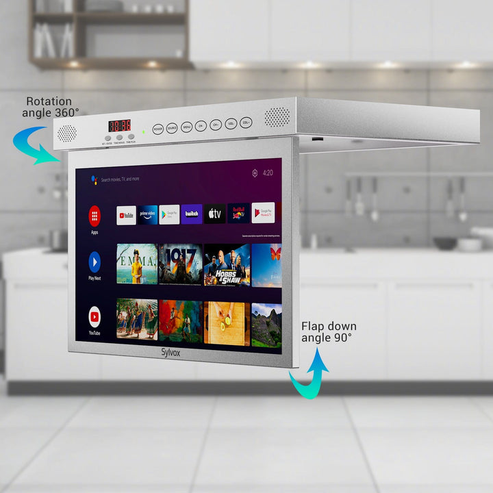 Sylvox 15,6" Smart Kleiner Fernseher für die Küche unter dem Schrank Montiert (Silber)