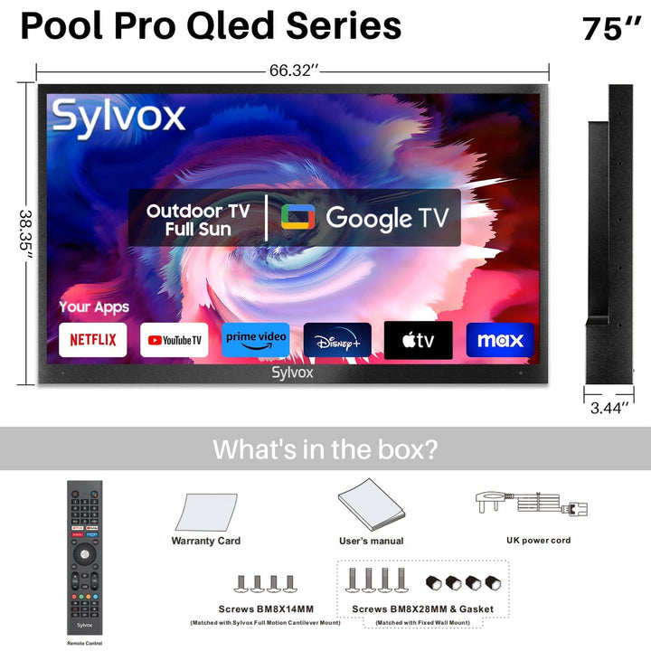 TV da Esterno Smart 75" QLED di Google TV - Pool Pro Serie 2.0 Gen. QLED Version