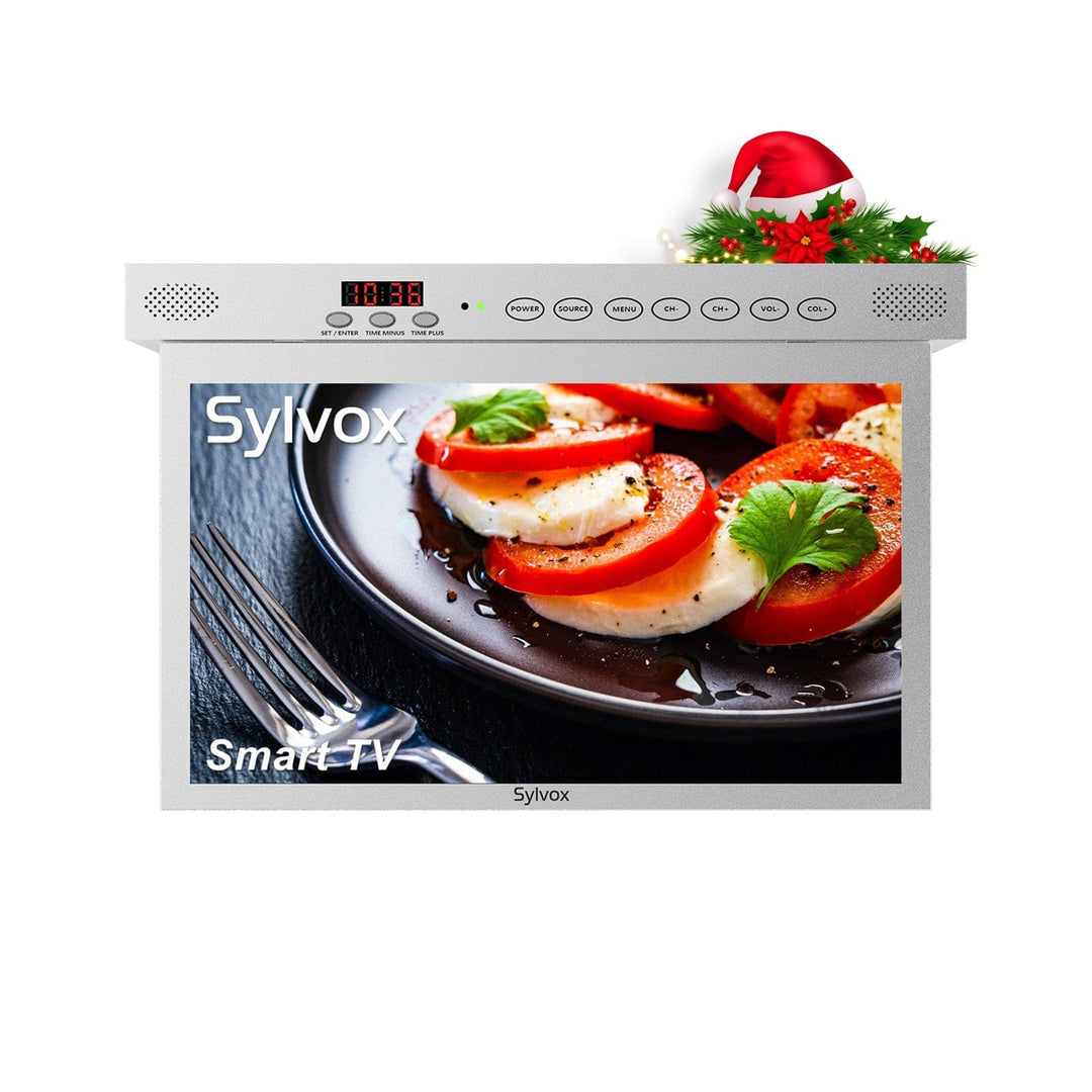 Sylvox 15,6" Smart Kleiner Fernseher für die Küche unter dem Schrank Montiert (Silber)