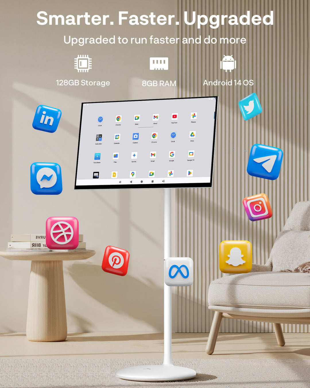 Sylvox 32 Zoll Akku Fernseher – Rollbarer Smart Touch Bildschirm mit 5 Stunden Batterielaufzeit