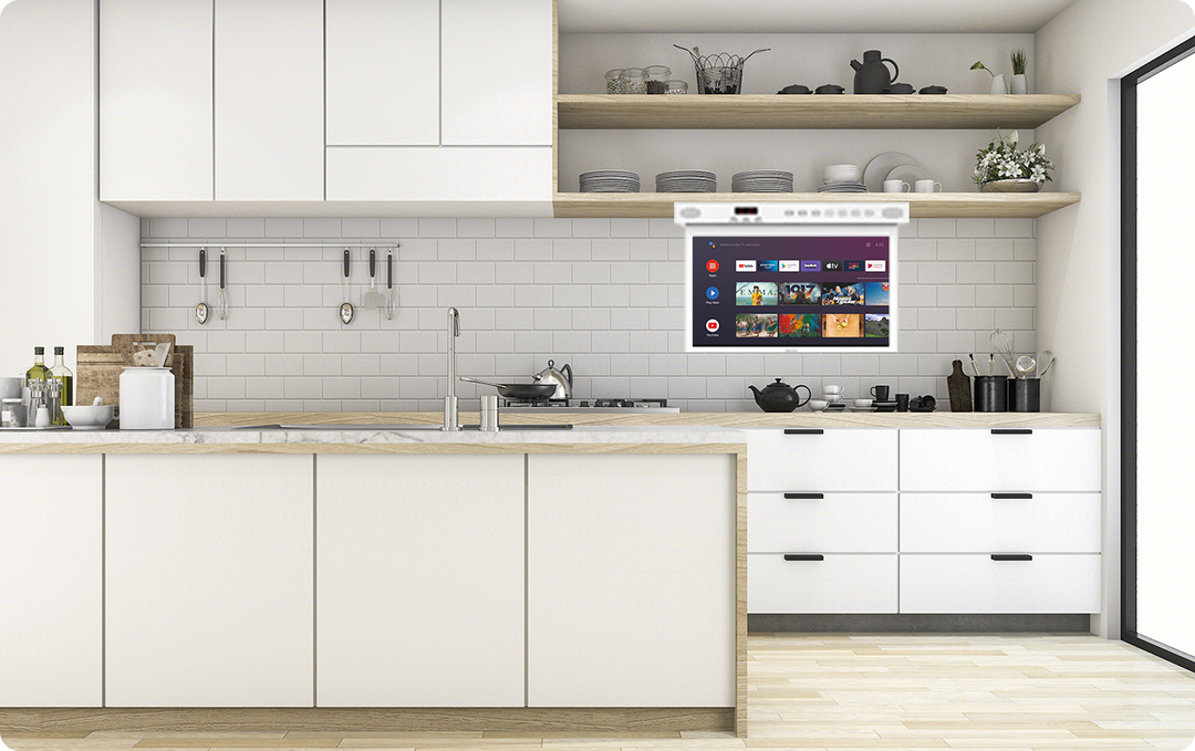 SYLVOX Televisión de cocina, TV debajo del gabinete de 15.6 pulgadas,  televisión para cocina, Smart TV integrado Google Play, compatible con