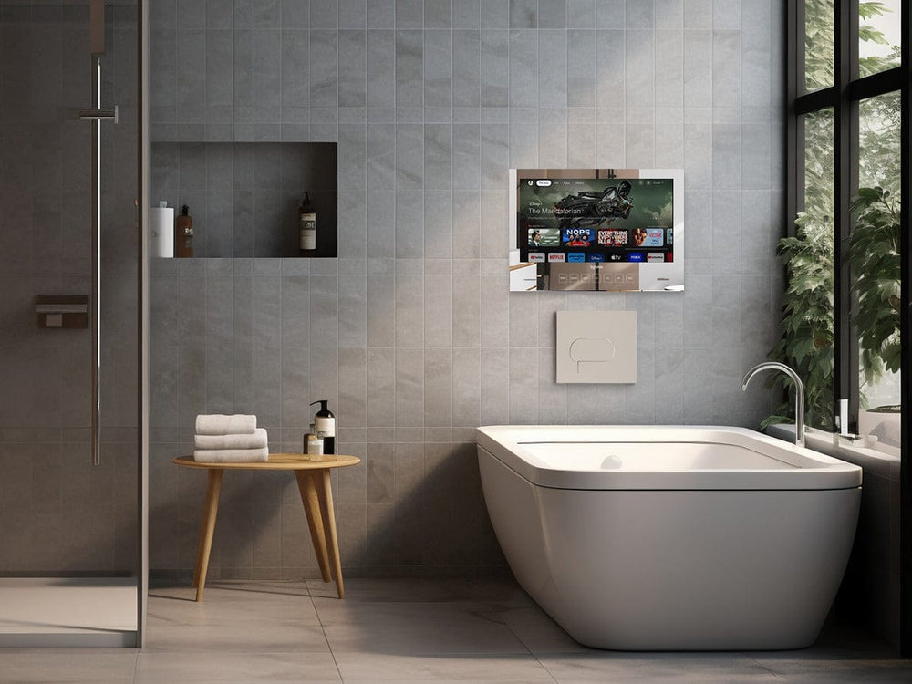 Ein wasserdichter Smart-TV, der während des Badens in der Badewanne verwendet werden kann