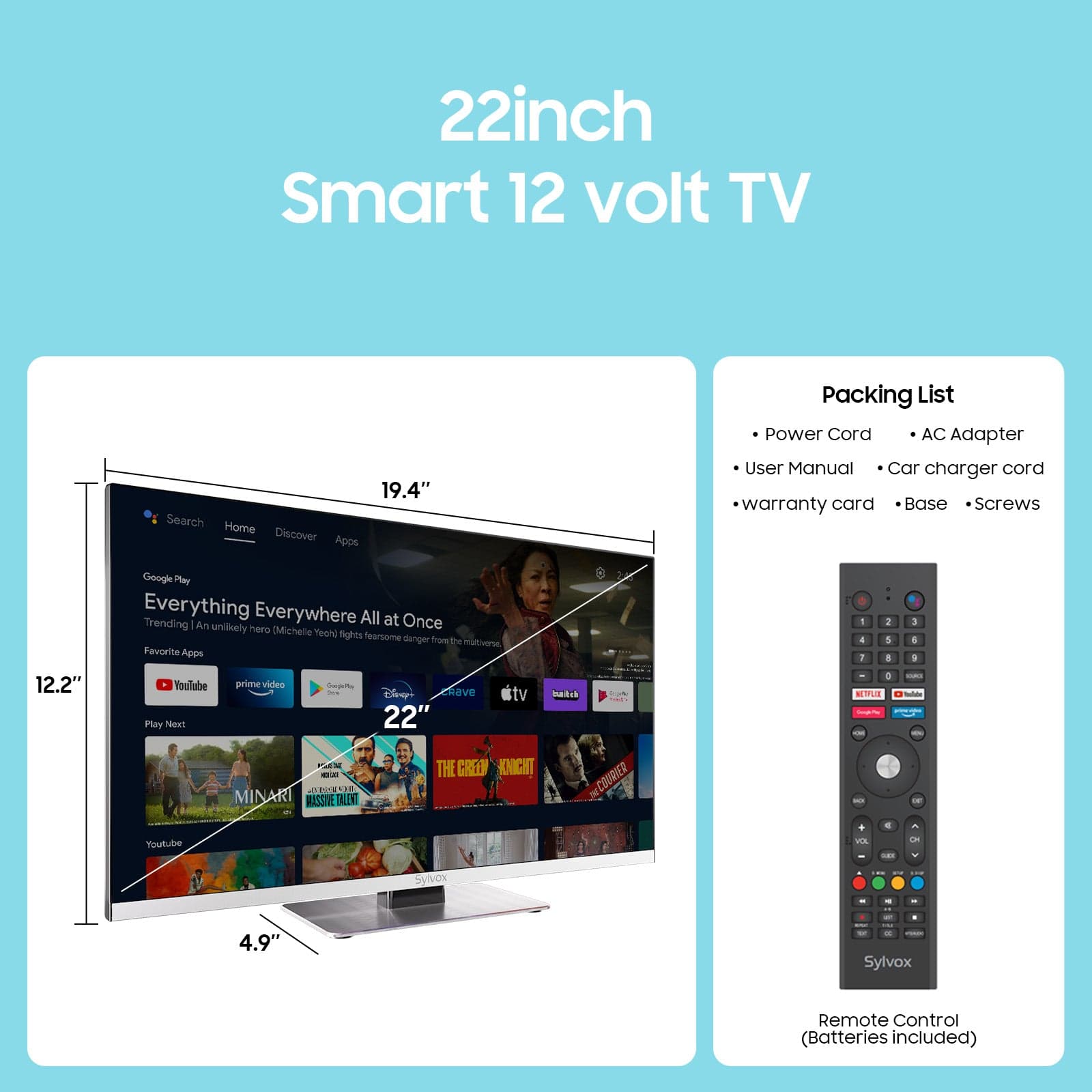 22-inch 12V TV with DVD player – For home, RV, and boat (Marine series)