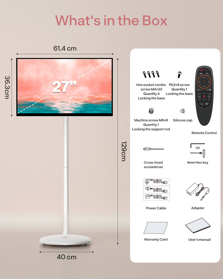Sylvox 27 Zoll Akku Fernseher – Rollbarer Smart Touch Bildschirm mit 5 Stunden Batterielaufzeit