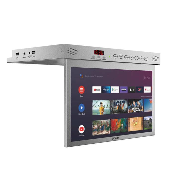 Sylvox 15,6" Smart Kleiner Fernseher für die Küche unter dem Schrank Montiert (Silber)