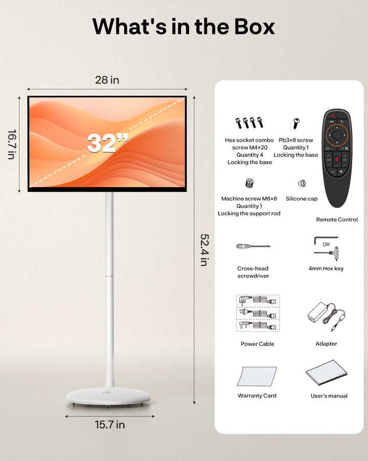 Sylvox 32 Zoll Akku Fernseher – Rollbarer Smart Touch Bildschirm mit 5 Stunden Batterielaufzeit