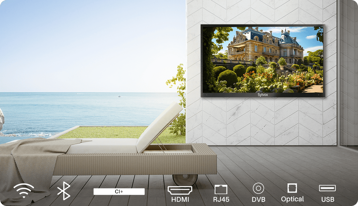 Outdoor tv mit Bessere Kompatibilität / HDMI×3, 2,4G WLAN und drahtlose Verbindung, variable Anschlussmöglichkeiten
