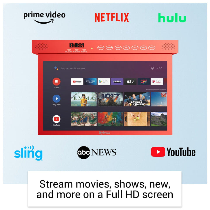 Sylvox 15.6" Smart Small TV for Kitchen Under Cabinet Mounted (Red)