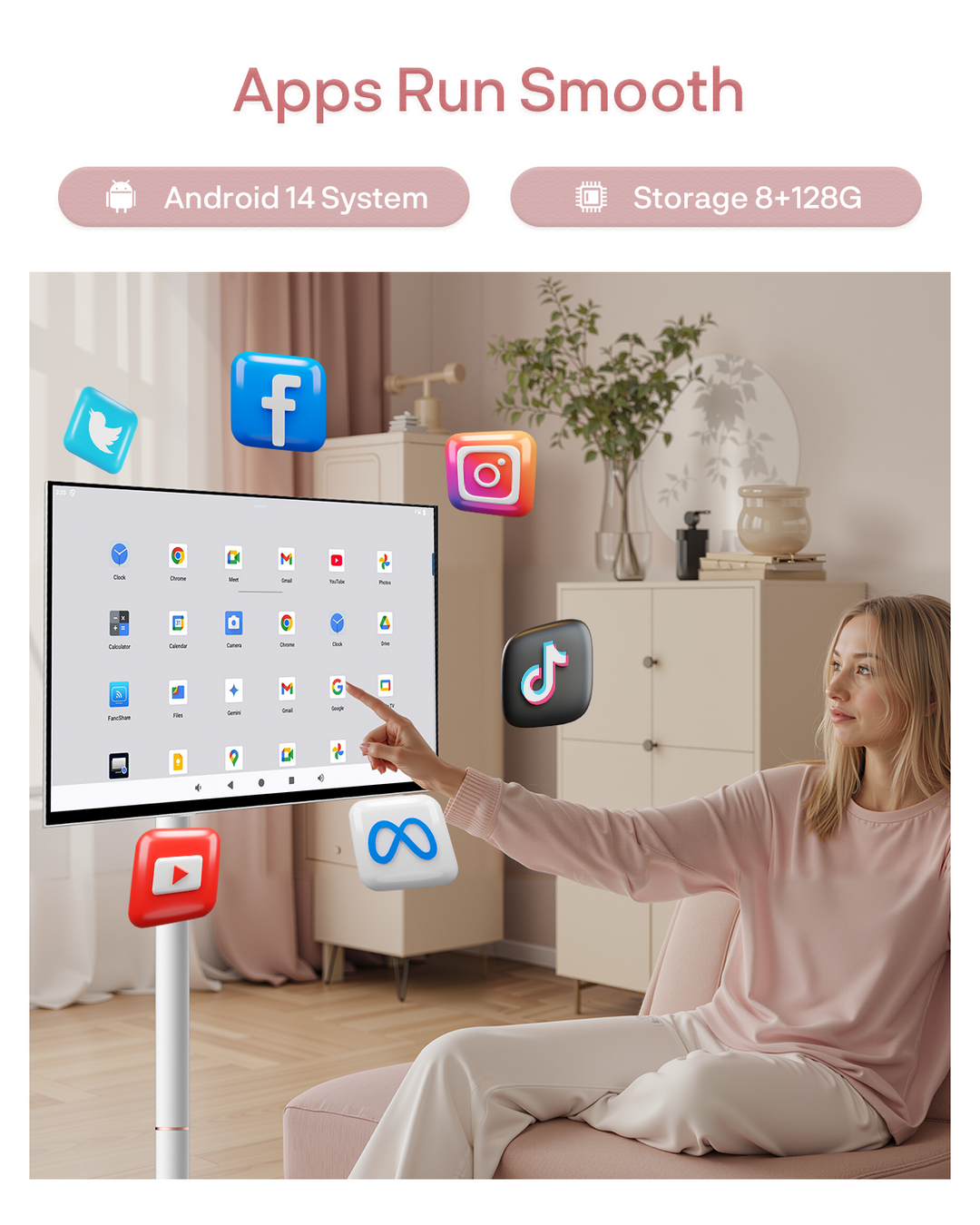 Sylvox 27 Zoll Akku Fernseher – Rollbarer Smart Touch Bildschirm mit 5 Stunden Batterielaufzeit