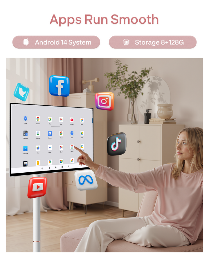 Sylvox 27 Zoll Akku Fernseher – Rollbarer Smart Touch Bildschirm mit 5 Stunden Batterielaufzeit