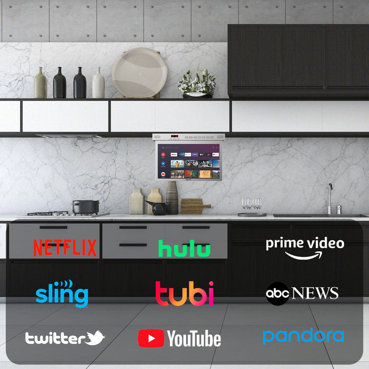 Kleiner Smart-TV für die Küche, platzsparend unter dem Schrank installiert