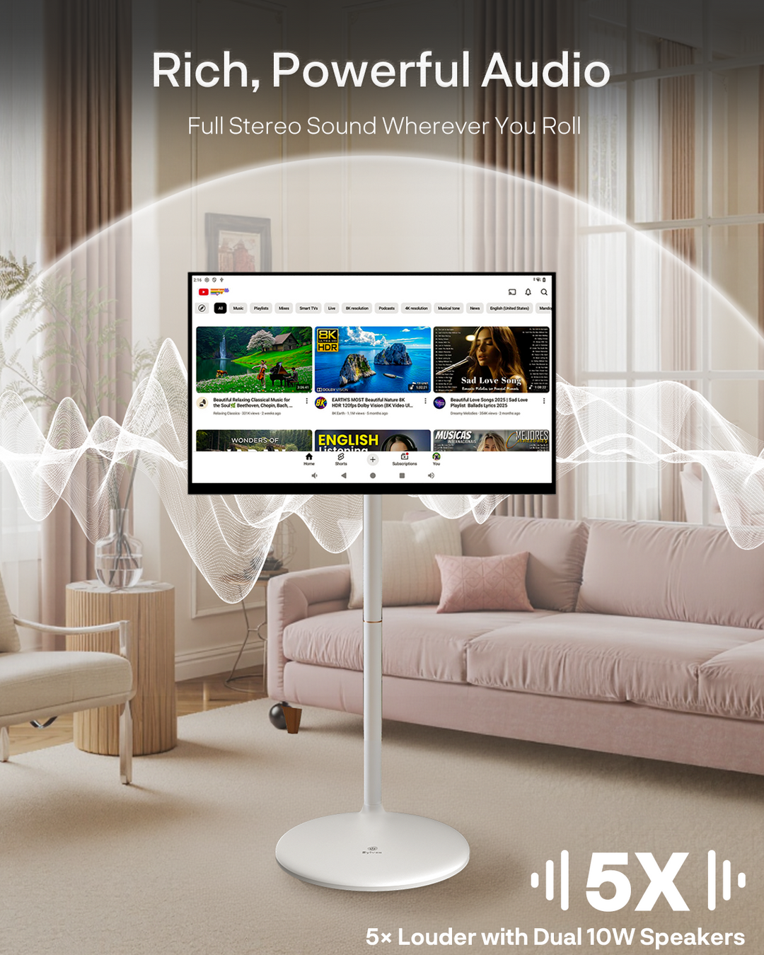 Sylvox 27 Zoll Akku Fernseher – Rollbarer Smart Touch Bildschirm mit 5 Stunden Batterielaufzeit