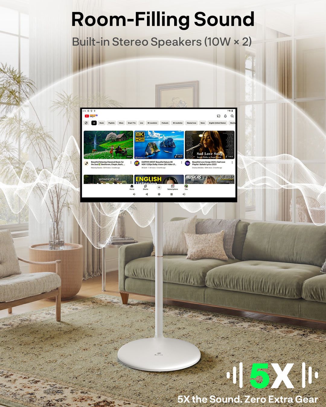 Sylvox 32 Zoll Akku Fernseher – Rollbarer Smart Touch Bildschirm mit 5 Stunden Batterielaufzeit