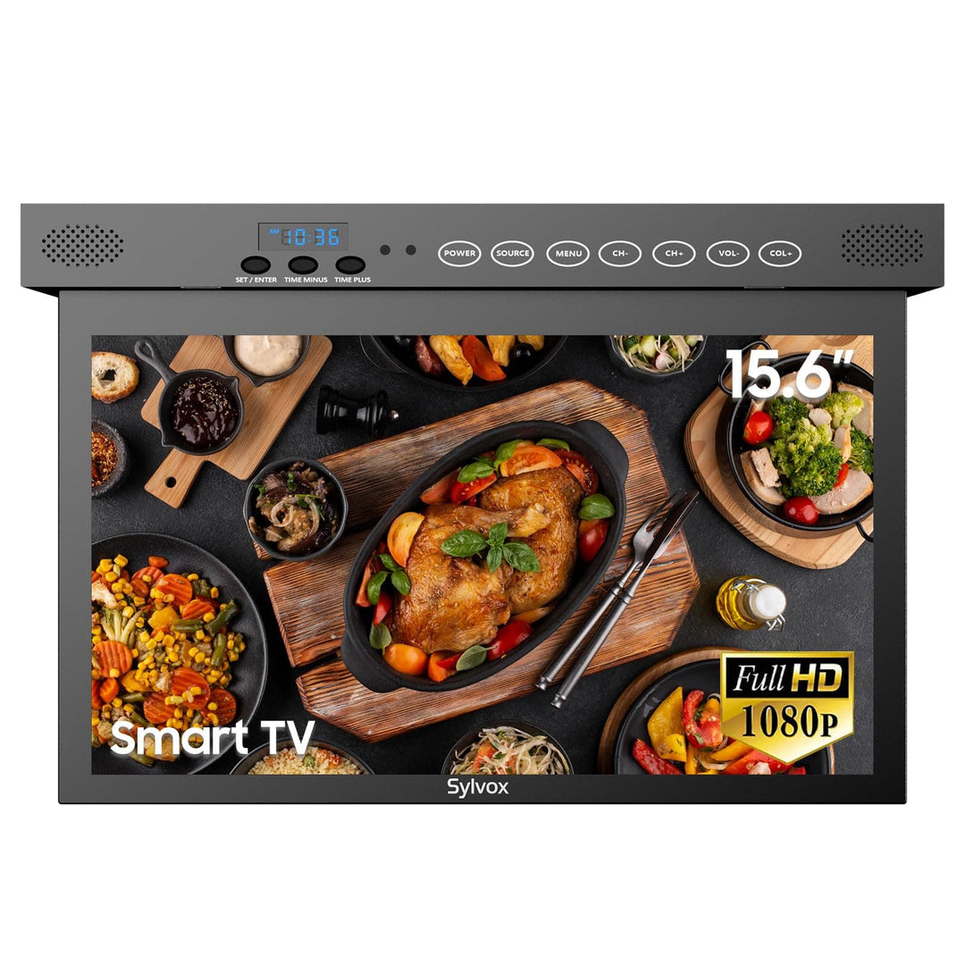 Sylvox 15,6" Smart Kleiner Fernseher für die Küche unter dem Schrank Montiert(Schwarz)