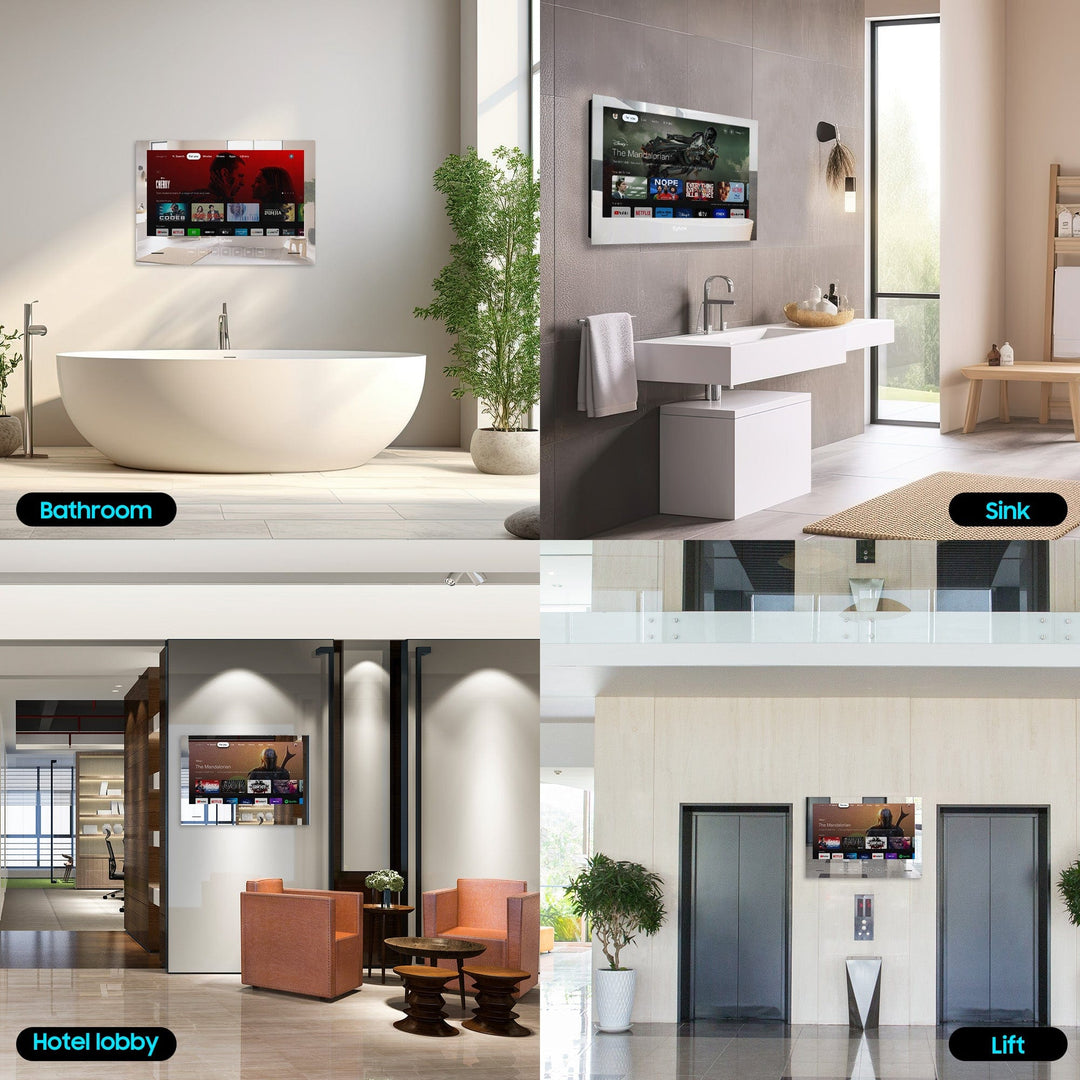 Sylvox 24" Smart Spiegel mit Fernseher Wasserdichter für das Badezimmer (Wandmontage)