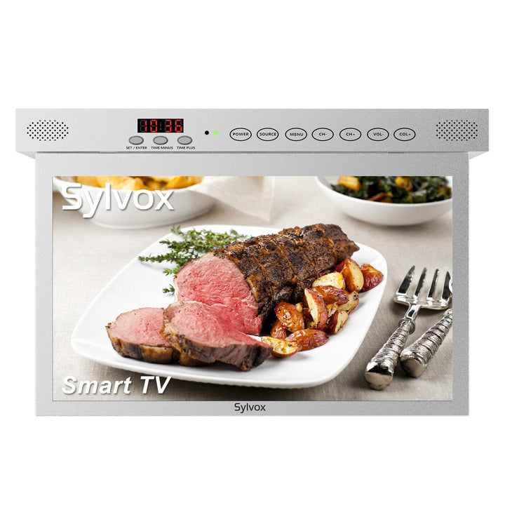 Sylvox 15,6" Smart Kleine Fernseher für Küche unter dem Schrank Montiert (Silber)