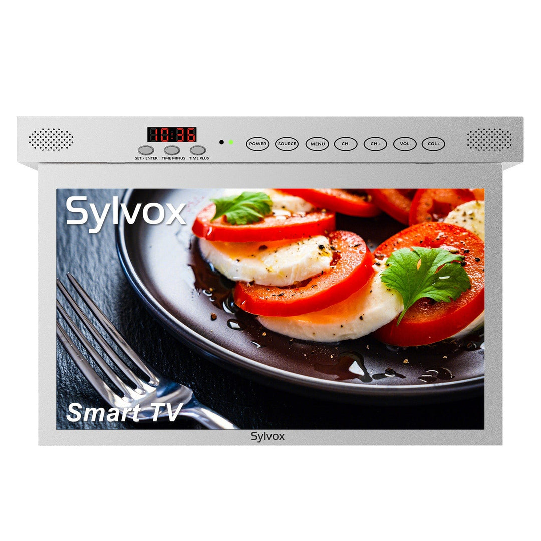 Sylvox 15.6" Smart Small TV for Kitchen Under Cabinet Mounted (Silver)