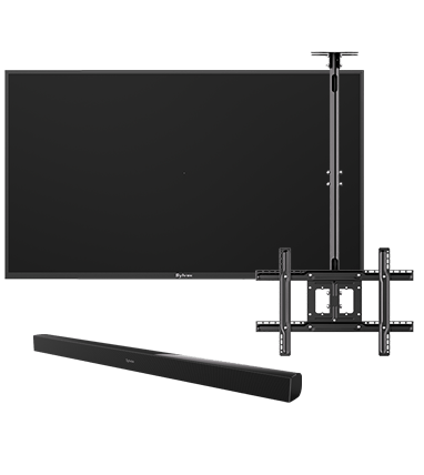 TV + Support plafond + Barre de son