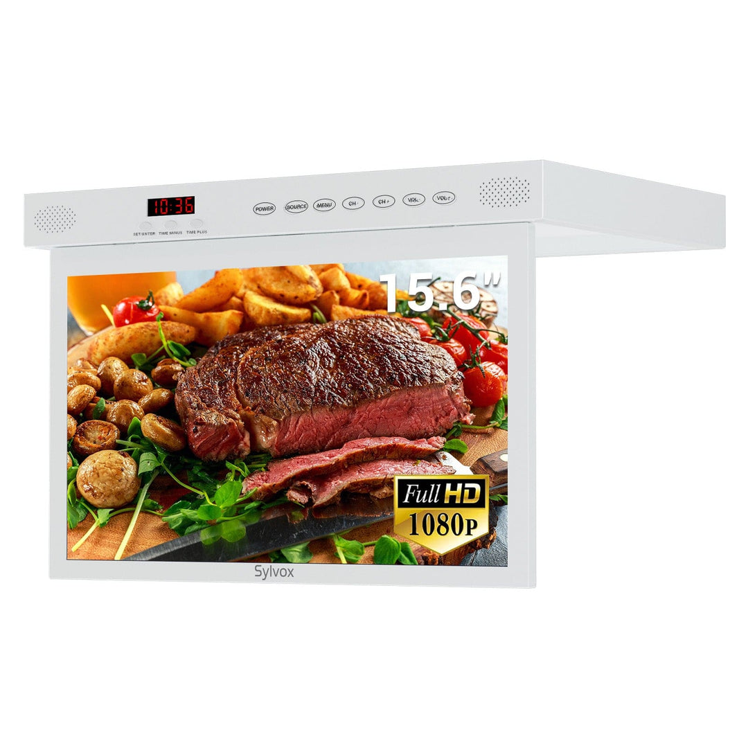 Sylvox 15,6" Smart Kleiner Fernseher für die Küche unter dem Schrank Montiert  (Weiß)