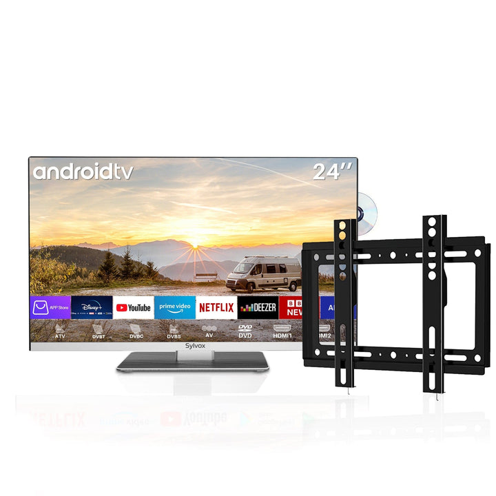  SYLVOX TV RV de 27 pulgadas, TV de 12 voltios, tienda de  aplicaciones incorporada, asistente de voz y reproductor de DVD, soporte de  TV inteligente, WiFi Bluetooth, sistema Android DC 12V