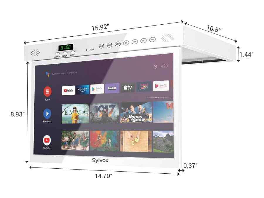 Sylvox 15.6" Smart Small TV for Kitchen Under Cabinet Mounted (White)